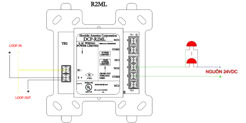 Hướng dẫn lắp đặt module điều khiển 2 ngõ ra DCP-R2ML của Hochiki