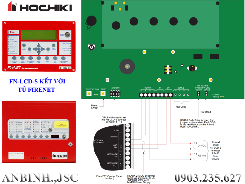 Hướng dẫn kết nối bộ hiển thị phụ Hochiki FN-LCD-S với tủ FireNet