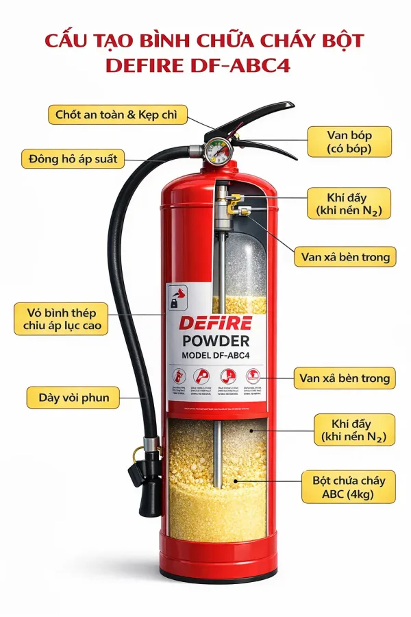 Bình chữa cháy bột ABC 4kg DeFire