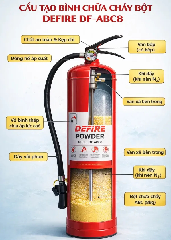Bình chữa cháy bột ABC 8kg DeFire