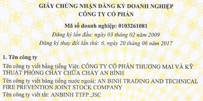 Đăng ký KD số 0103261081